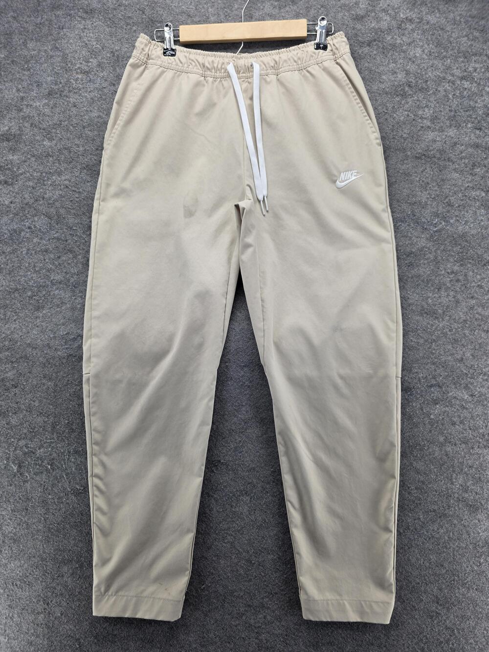 Nike Pants Mens Medium Beige Jogger Slim Fit Twill Polyester Drawstring Pockets